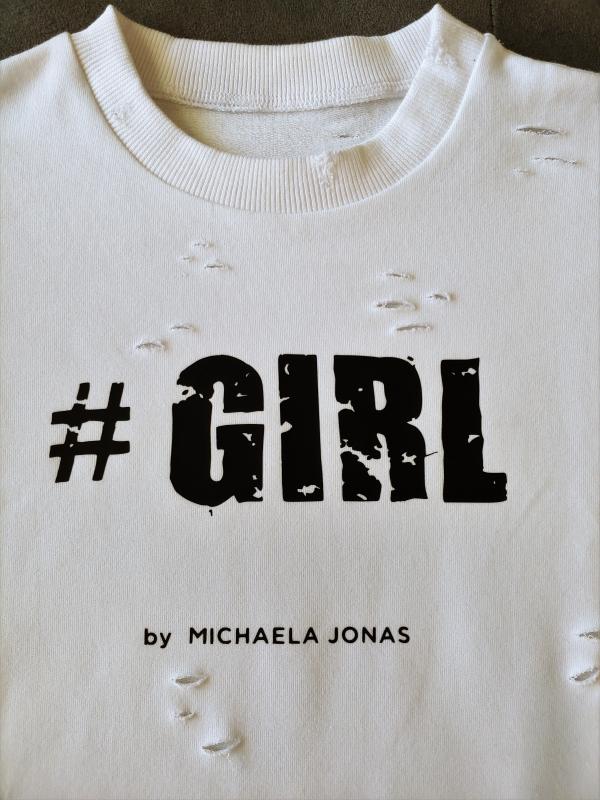 Mikina bílá potrhaná #GIRL by Michaela Jonas